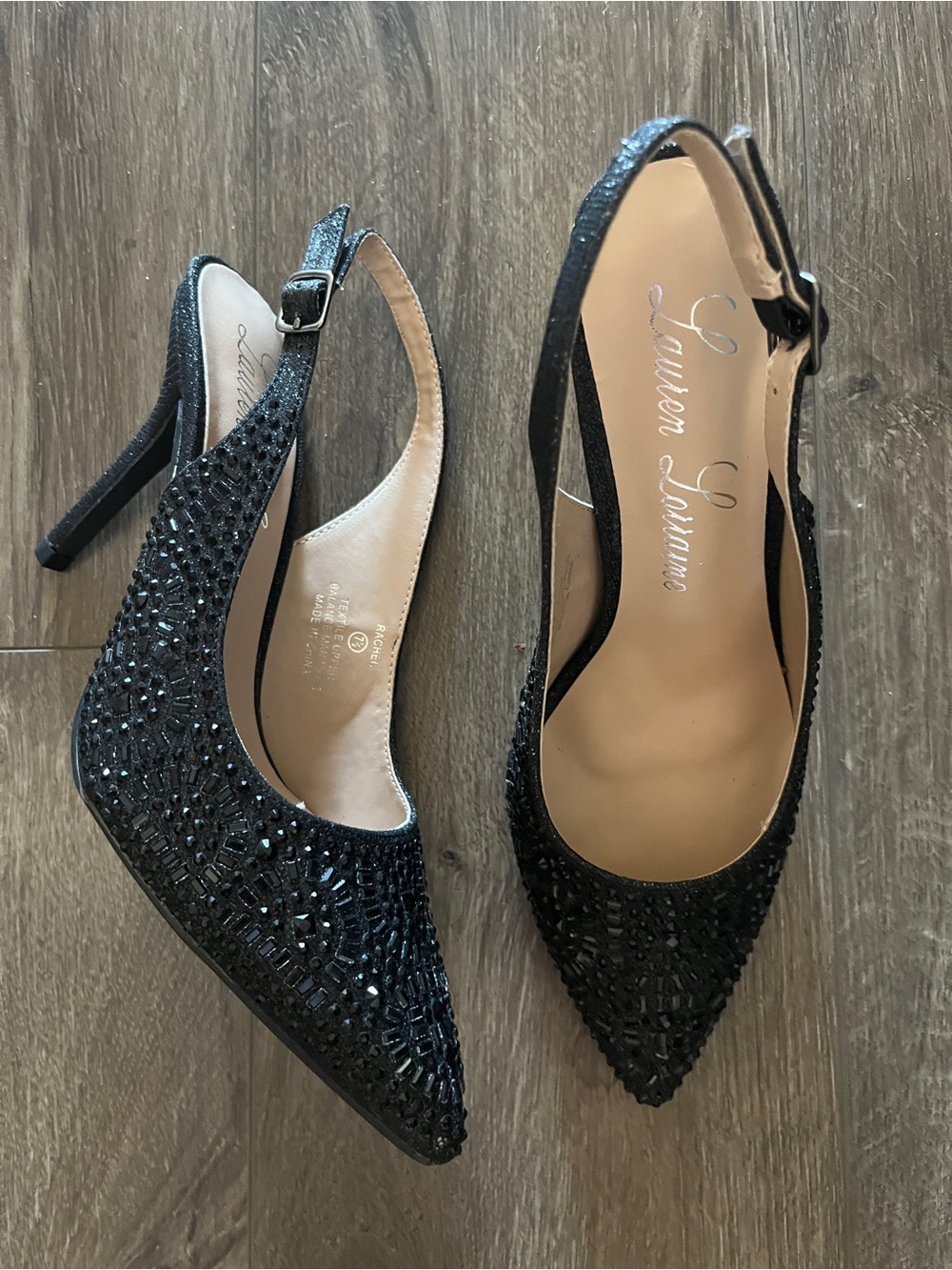 BNIB Lauren Lorraine Black Beaded Slingback Heels